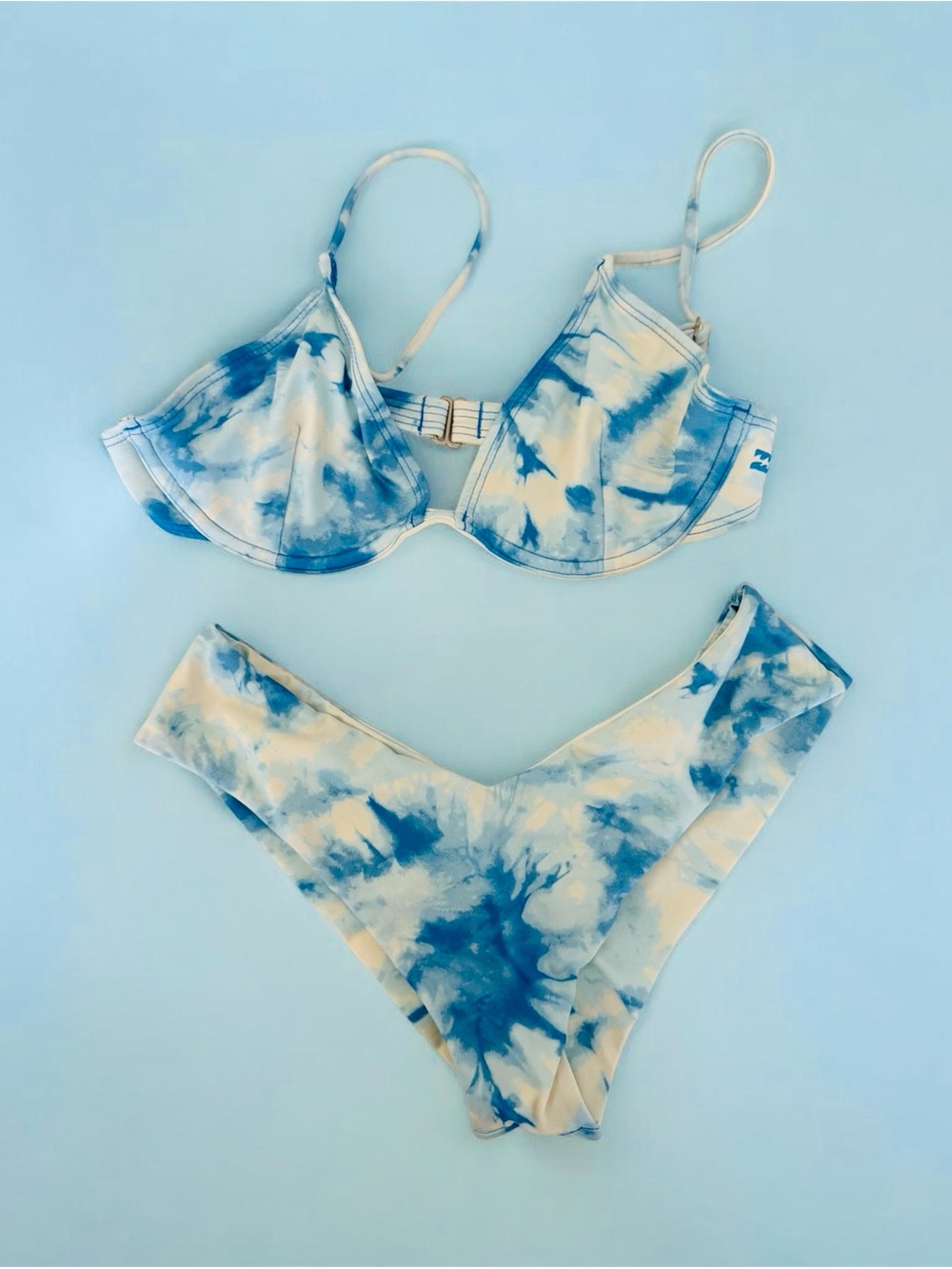 3 Piece Tie-Dye Blue and white Bikini Set